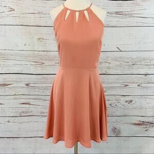 Express mauve fit and flare keyhole neck dress